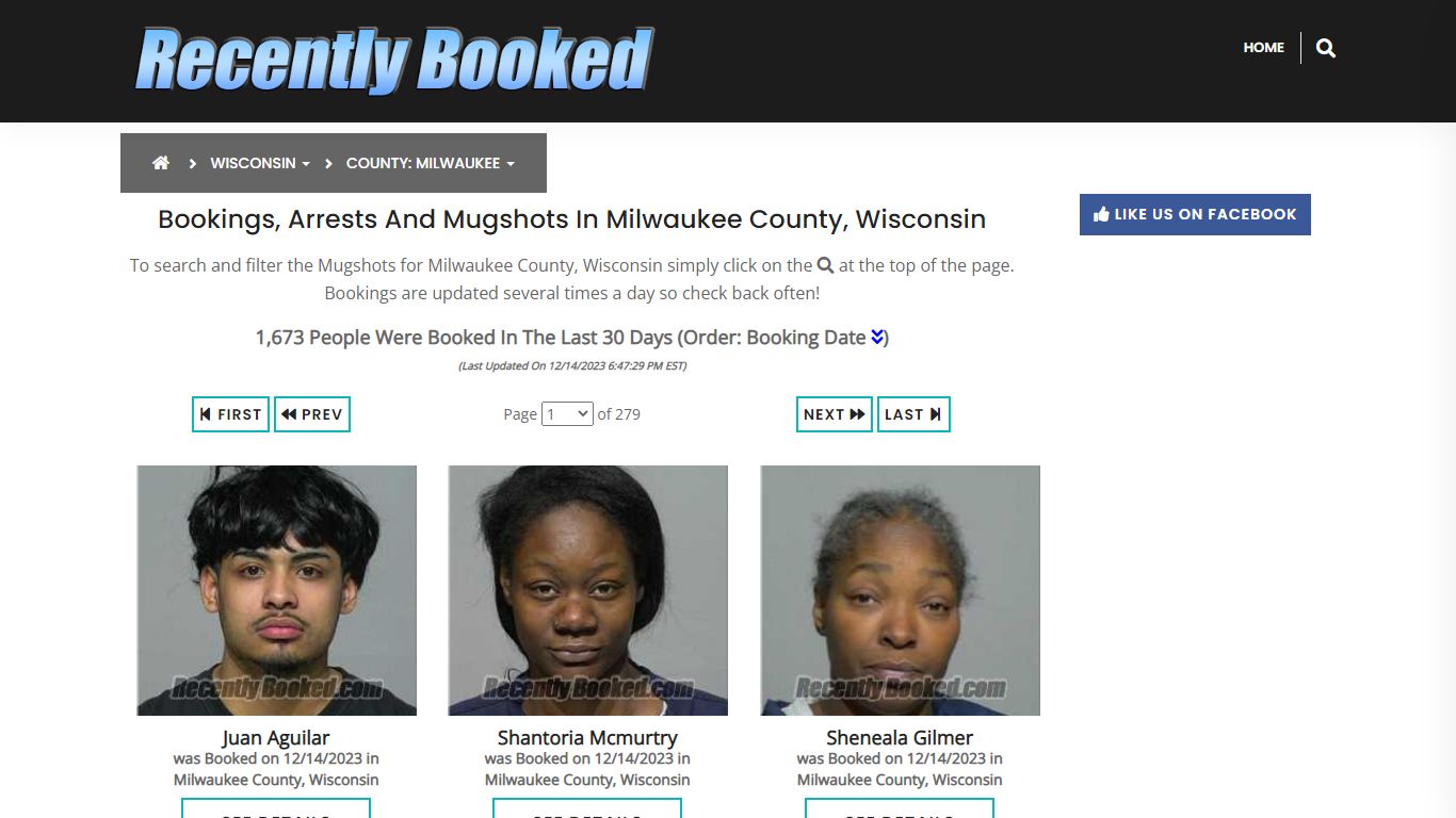 Bookings, Arrests and Mugshots in Milwaukee County, Wisconsin